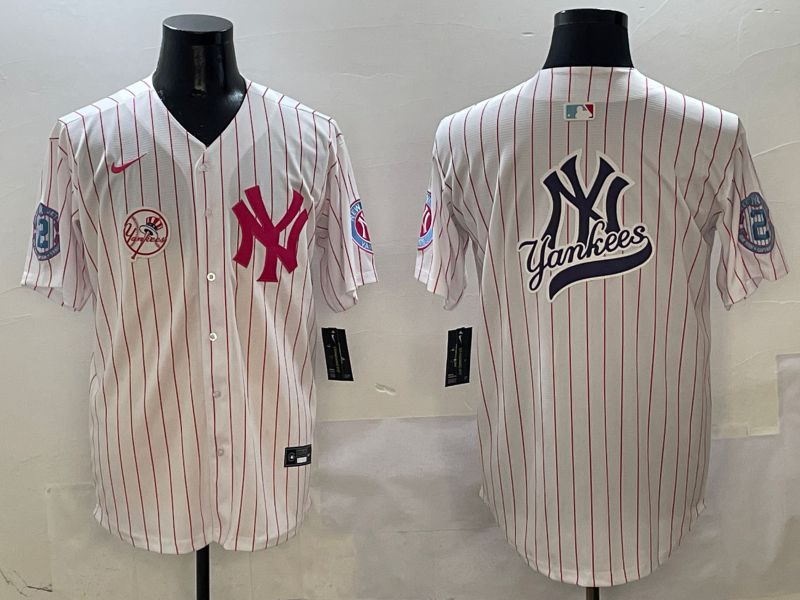 Men New York Yankees Blank White Stripe Jointly Name Nike 2025 MLB Jersey style 14->new york yankees->MLB Jersey